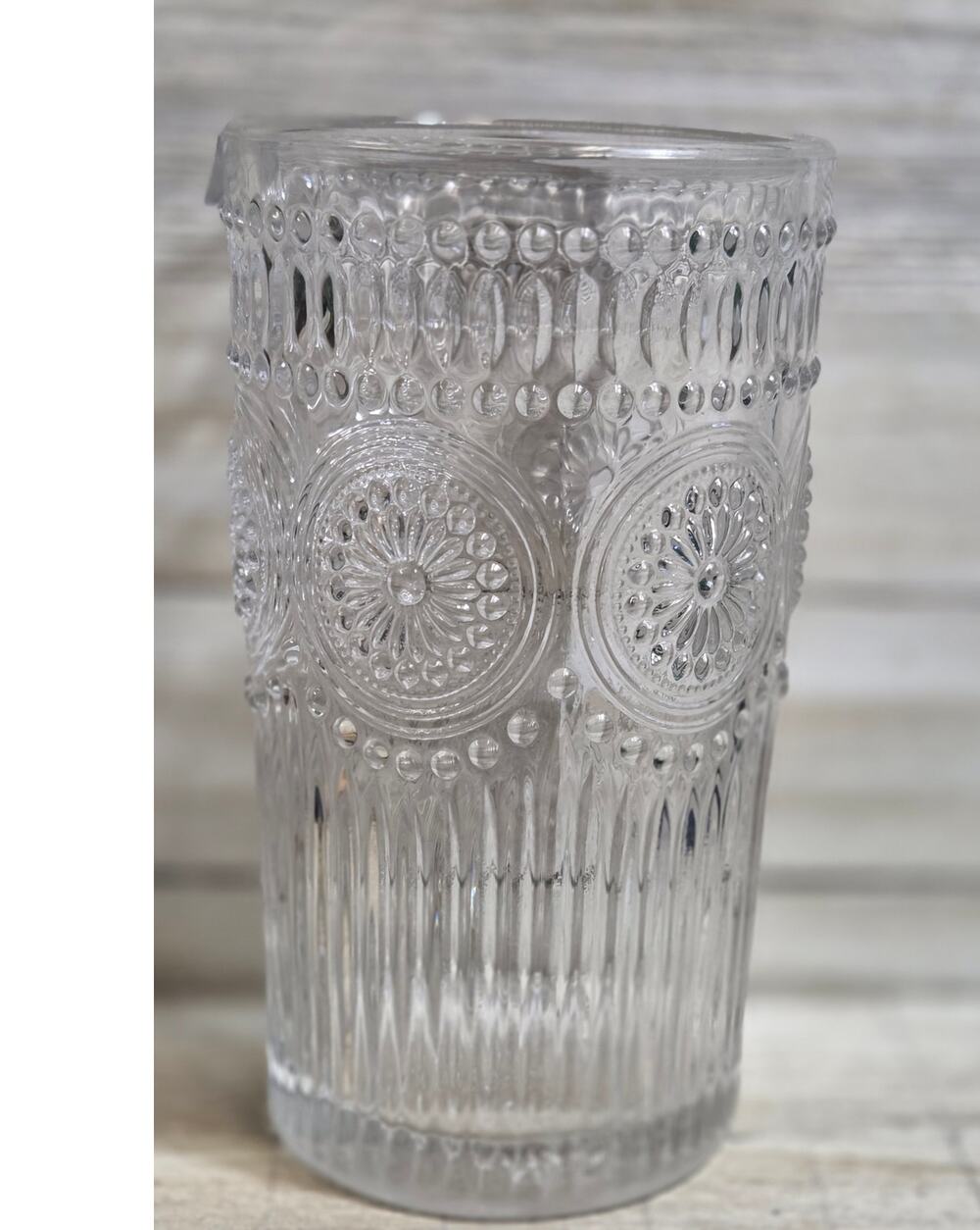 Pioneer Woman Clear Pressed Glass Tumbler Floral Medallion 6" Single